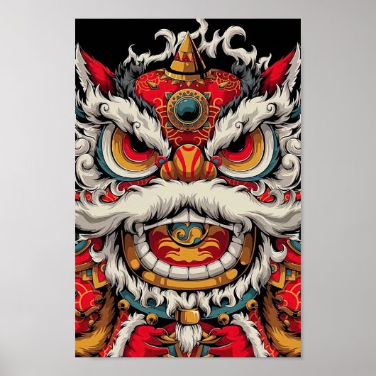 Chinesische Tanzlion - farbenfrohe Illustration Poster (Vorne)
