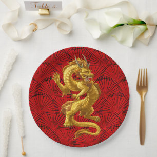 Chinesische Teller des Glücksspiel-Gold-Drachenpap