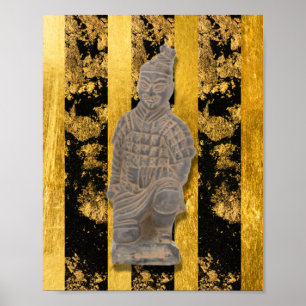 Chinesische Terracotta-Kriegerin Gold Black Wall Poster