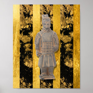 Chinesische Terracotta-Kriegerin Gold Black Wall Poster