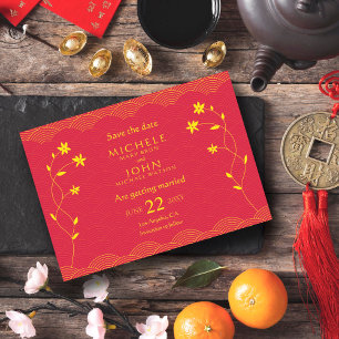 Chinesische Thread-Floral-Save the Date-Karte Einladung