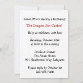 Chinesische Tierkreis-Spaß-Geburtstags-Party Einladung (Rückseite)