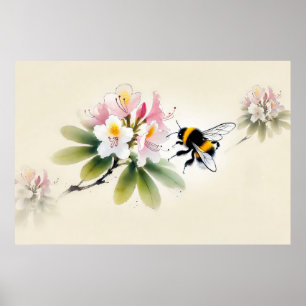 Chinesische Tinten-Hummel auf Rhododendron Poster