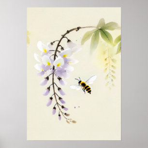 Chinesische Tintenfisch-Biene auf Wisteria Poster