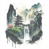 Chinesische Tintenlandschaft mit Wasserfall Aufkleber (Vorderseite)