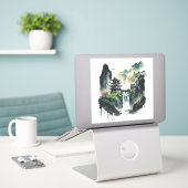 Chinesische Tintenlandschaft mit Wasserfall Aufkleber (Laptop auf Schreibtisch)