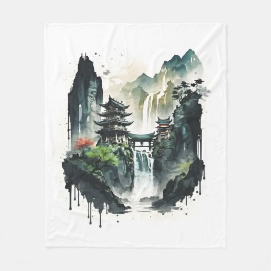 Chinesische Tintenlandschaft mit Wasserfall Fleecedecke (Vorderseite)