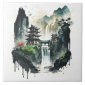 Chinesische Tintenlandschaft mit Wasserfall Fliese (Vorderseite)