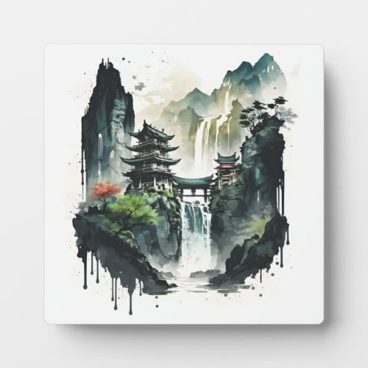 Chinesische Tintenlandschaft mit Wasserfall Fotoplatte (Vorderseite)