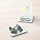 Chinesische Tintenlandschaft mit Wasserfall Getränkeuntersetzer (Rechte Seite)