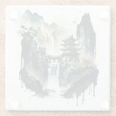 Chinesische Tintenlandschaft mit Wasserfall Glasuntersetzer (Rückseite)