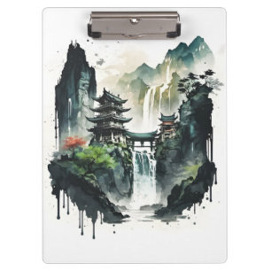 Chinesische Tintenlandschaft mit Wasserfall Klemmbrett