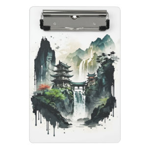 Chinesische Tintenlandschaft mit Wasserfall Mini Klemmbrett