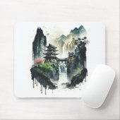 Chinesische Tintenlandschaft mit Wasserfall Mousepad (Mit Mouse)