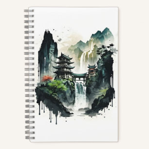 Chinesische Tintenlandschaft mit Wasserfall Notizblock