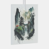Chinesische Tintenlandschaft mit Wasserfall Ornament Aus Glas (Vorderseite Rechts)