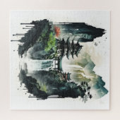 Chinesische Tintenlandschaft mit Wasserfall Puzzle (Horizontal)