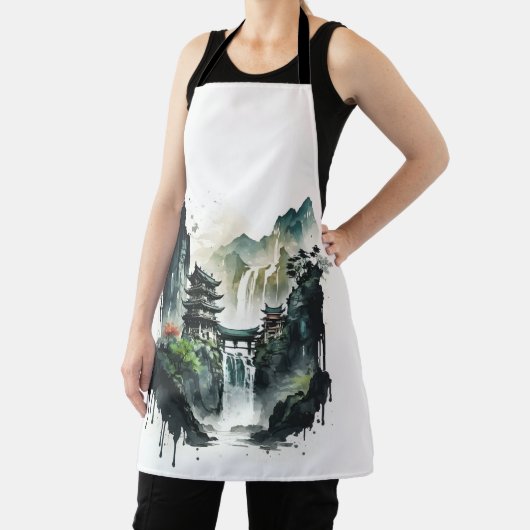 Chinesische Tintenlandschaft mit Wasserfall Schürze (InSitu)