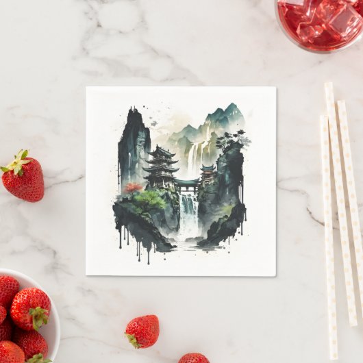 Chinesische Tintenlandschaft mit Wasserfall Serviette (Beispiel)
