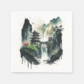 Chinesische Tintenlandschaft mit Wasserfall Serviette (Vorderseite)