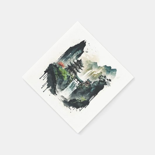 Chinesische Tintenlandschaft mit Wasserfall Serviette (Ecke)