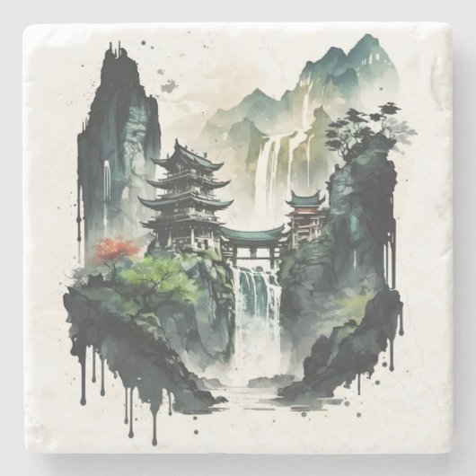 Chinesische Tintenlandschaft mit Wasserfall Steinuntersetzer (Vorderseite)