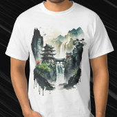 Chinesische Tintenlandschaft mit Wasserfall T-Shirt