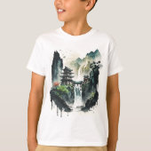 Chinesische Tintenlandschaft mit Wasserfall T-Shirt (Vorderseite)