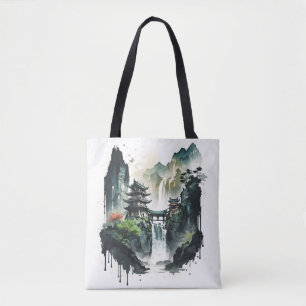 Chinesische Tintenlandschaft mit Wasserfall Tasche