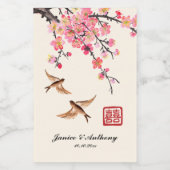 Chinesische Tintenmalerei Blume und Vogelhochzeit Weinetikett (Einzelnes Label)