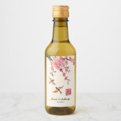 Chinesische Tintenmalerei Blume und Vogelhochzeit Weinetikett (Vorderseite)