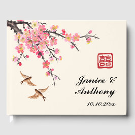 Chinesische Tintenmalerei Blume Vögel Hochzeit Gästebuch