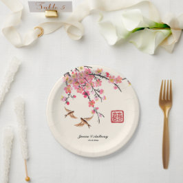 Chinesische Tintenmalerei Blume Vögel Hochzeit Pappteller