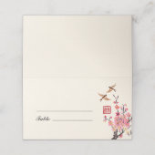 Chinesische Tintenmalerei Blume Vögel Hochzeit Platzkarte (Außenseite Aufgefaltet)
