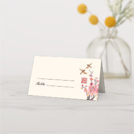 Chinesische Tintenmalerei Blume Vögel Hochzeit Platzkarte