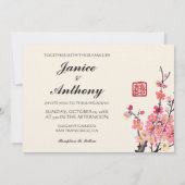 Chinesische Tintenmalerei Blume Vögel Hochzeitsnot Einladung (Rückseite)