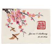 Chinesische Tintenmalerei Blumenvogelhochzeit Große Geschenktüte (Rückseite)