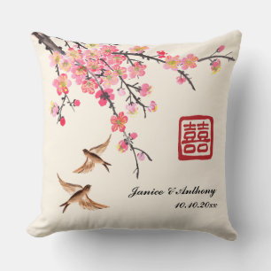 Chinesische Tintenmalerei Blumenvogelhochzeit Kissen
