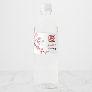Chinesische Tintenmalerei Blumenvogelhochzeit Wasserflaschenetikett