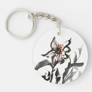 Chinesische traditionelle Tintenmalerei-Blumen Schlüsselanhänger