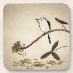 Chinesische traditionelle Tintenmalerei mit Vögel Getränkeuntersetzer