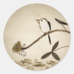 Chinesische traditionelle Tintenmalerei mit Vögel Runder Aufkleber
