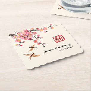 Chinesische Tuschmalerei Blumen-Vogel-Hochzeit Untersetzer