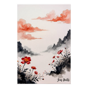 Chinesische Tuschwasch-Mohn-Kunst Poster