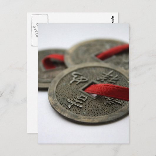 Chinesische Viel Glück-Münzen Postkarte (Vorne/Hinten)