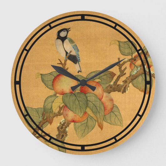 Chinesische Vögel und Früchte aus der Antike Große Wanduhr (Vorderseite)