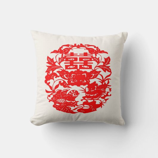 Chinesische Volkskunst-Doppelt-Glück-Liebe-Vögel Kissen (Vorderseite)