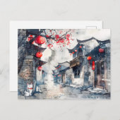 Chinesische Wasserfarbe Laterne-Lit Altstadt Postkarte (Vorne/Hinten)