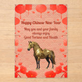 Chinesische Weihnachtskarte für goldenes Pferd Acryleinladungen (Vorderseite)