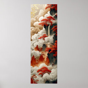 Chinesische Wolken Red Gold White Color Poster